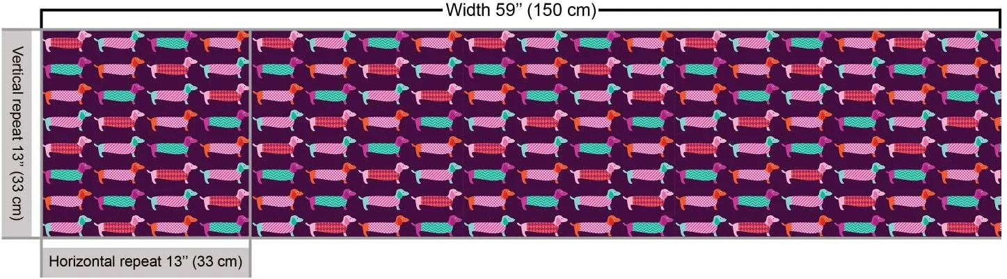 پارچه طرح سگ داشوند Ambesonne، طرح حیوانات بامزه با پالت رنگی الهام گرفته از دهه شصت، پارچه تزئینی برای روکش مبلمان و لوازم منزل، 3 یارد، صورتی بنفش