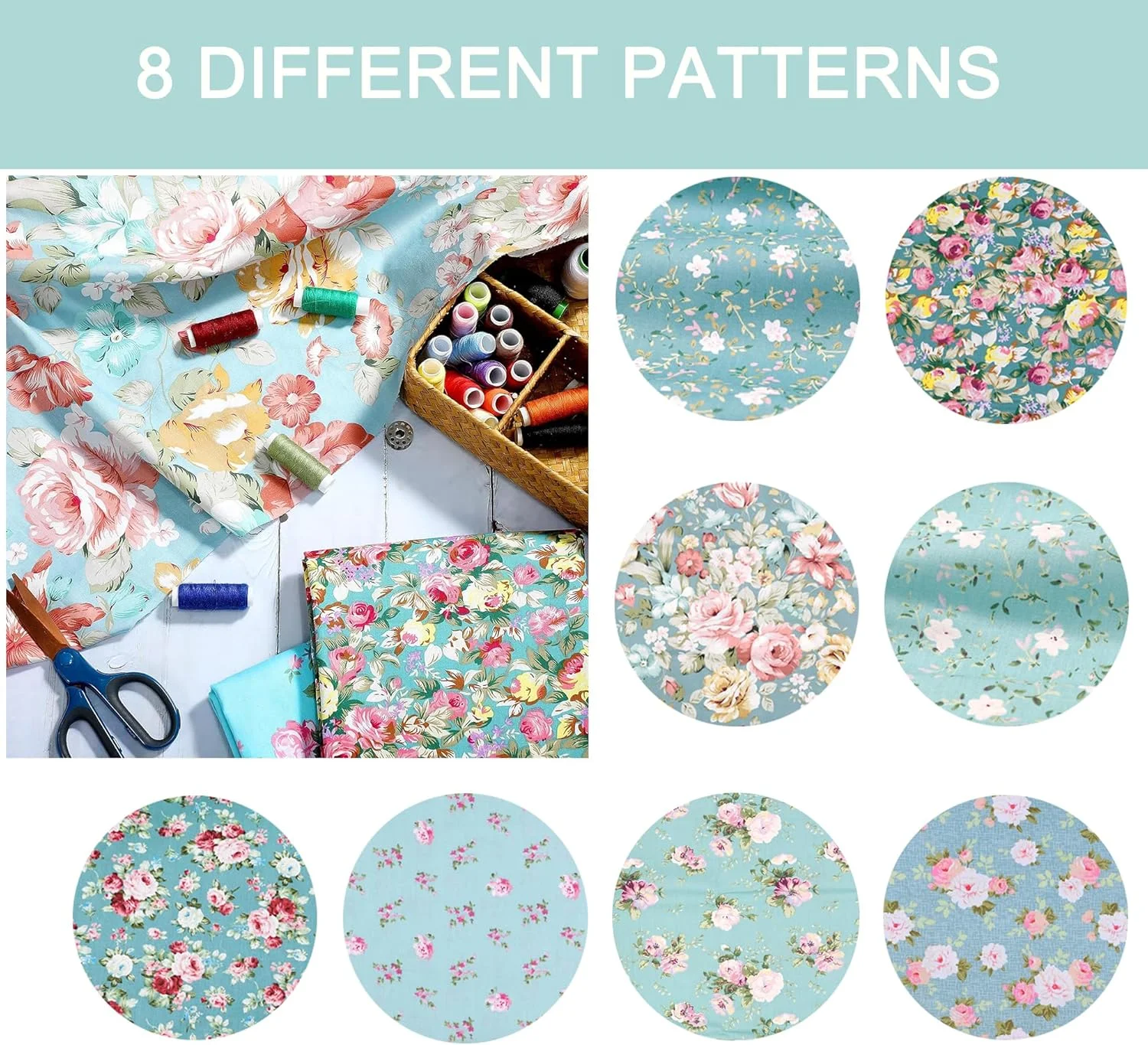 بسته پارچه های سبز طرح دار Hanjunzhao، پارچه های از قبل برش خورده برای لحاف دوزی و خیاطی، 45 در 55 سانتی متر (طرح گل سبز)