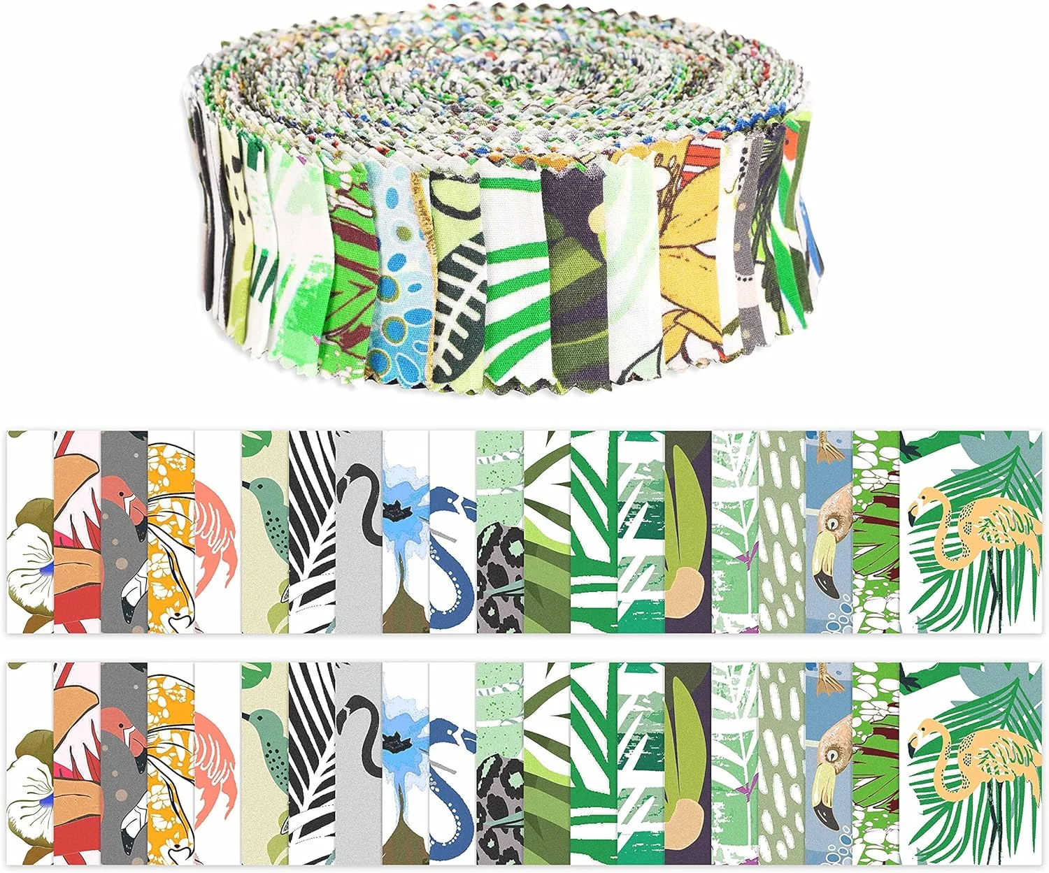 سیمویی - بسته 40 عددی پارچه های از پیش برش خورده با طرح استوایی، رول های ژله ای نخی 1.5 اینچی برای تکه دوزی - چند رنگ