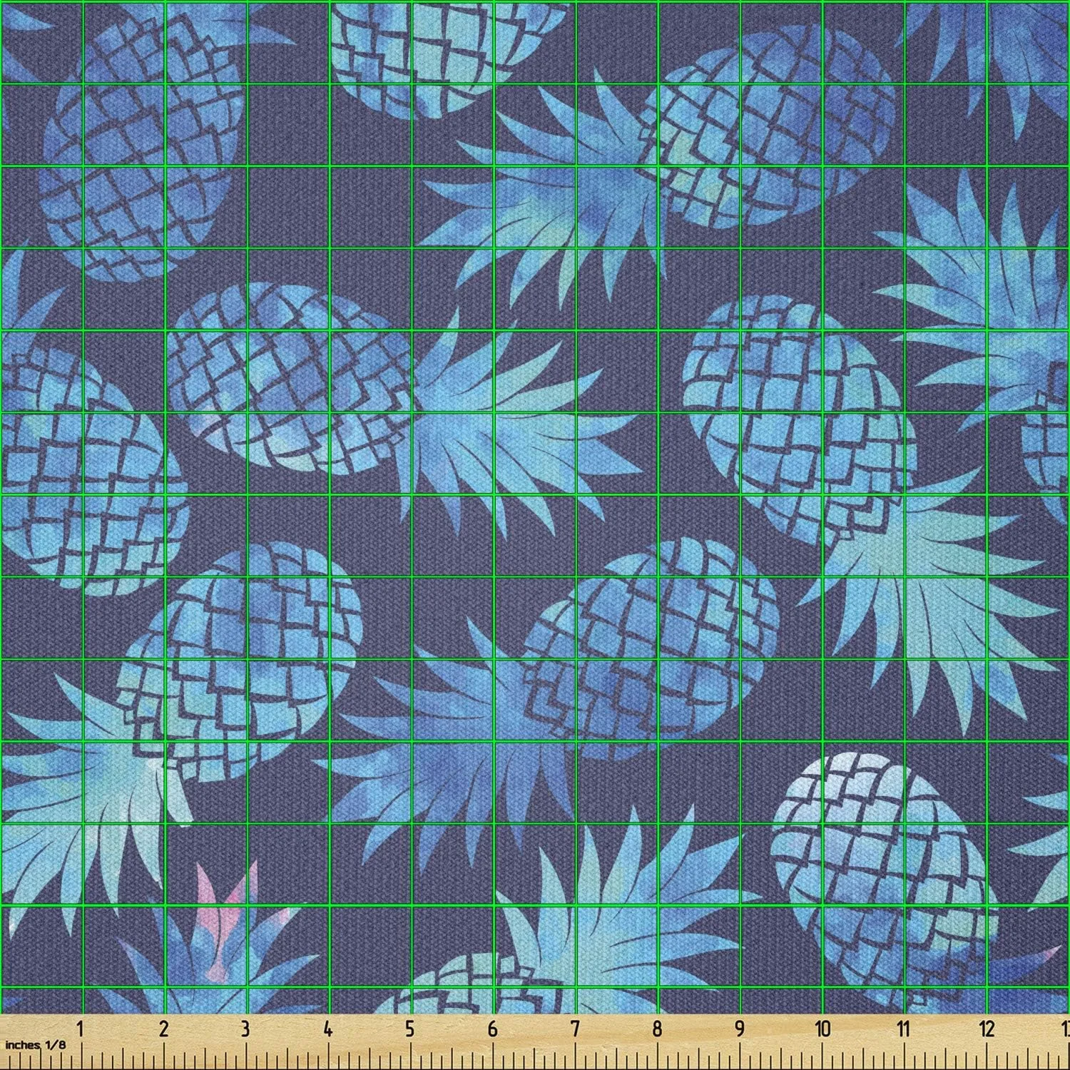 پارچه طرحدار Ambesonne، طرح آناناس استوایی هاوایی در سایه های آبی، فانتزی تابستانی عجیب و غریب، پارچه کشباف برای خیاطی لباس، هنر و صنایع دستی، 1 یارد، آبی کم رنگ