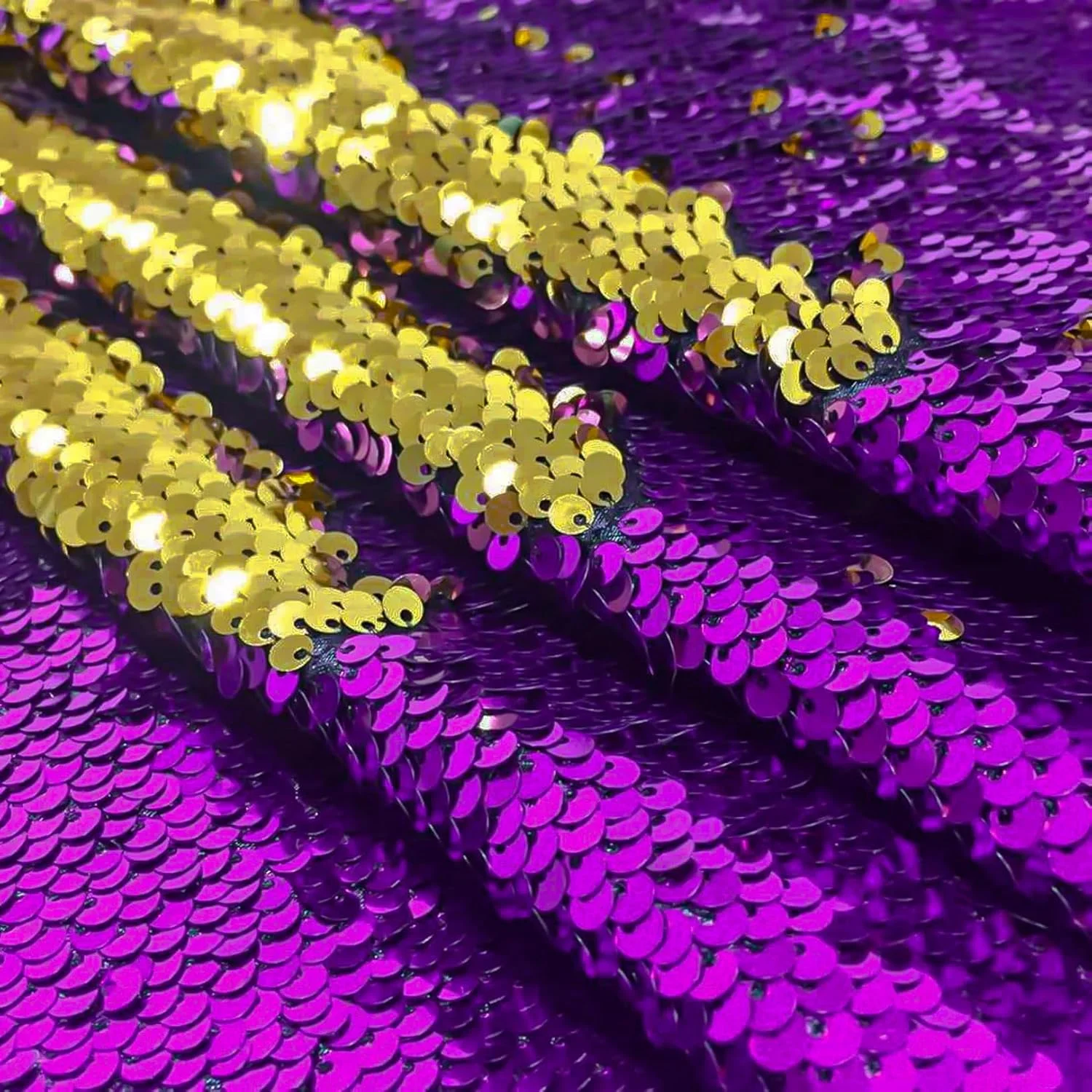 پارچه پولکی دو رو DUOBAO متری، بنفش به طلایی، تغییر رنگ، پولک های پری دریایی، پارچه اکلیلی برای پس زمینه مکعبی DIY، رومیزی، خیاطی