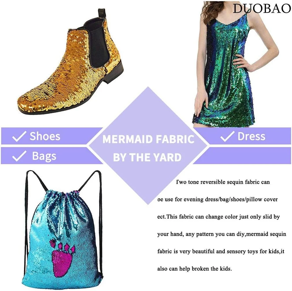 پارچه پولکی دو رو DUOBAO متری، بنفش به طلایی، تغییر رنگ، پولک های پری دریایی، پارچه اکلیلی برای پس زمینه مکعبی DIY، رومیزی، خیاطی