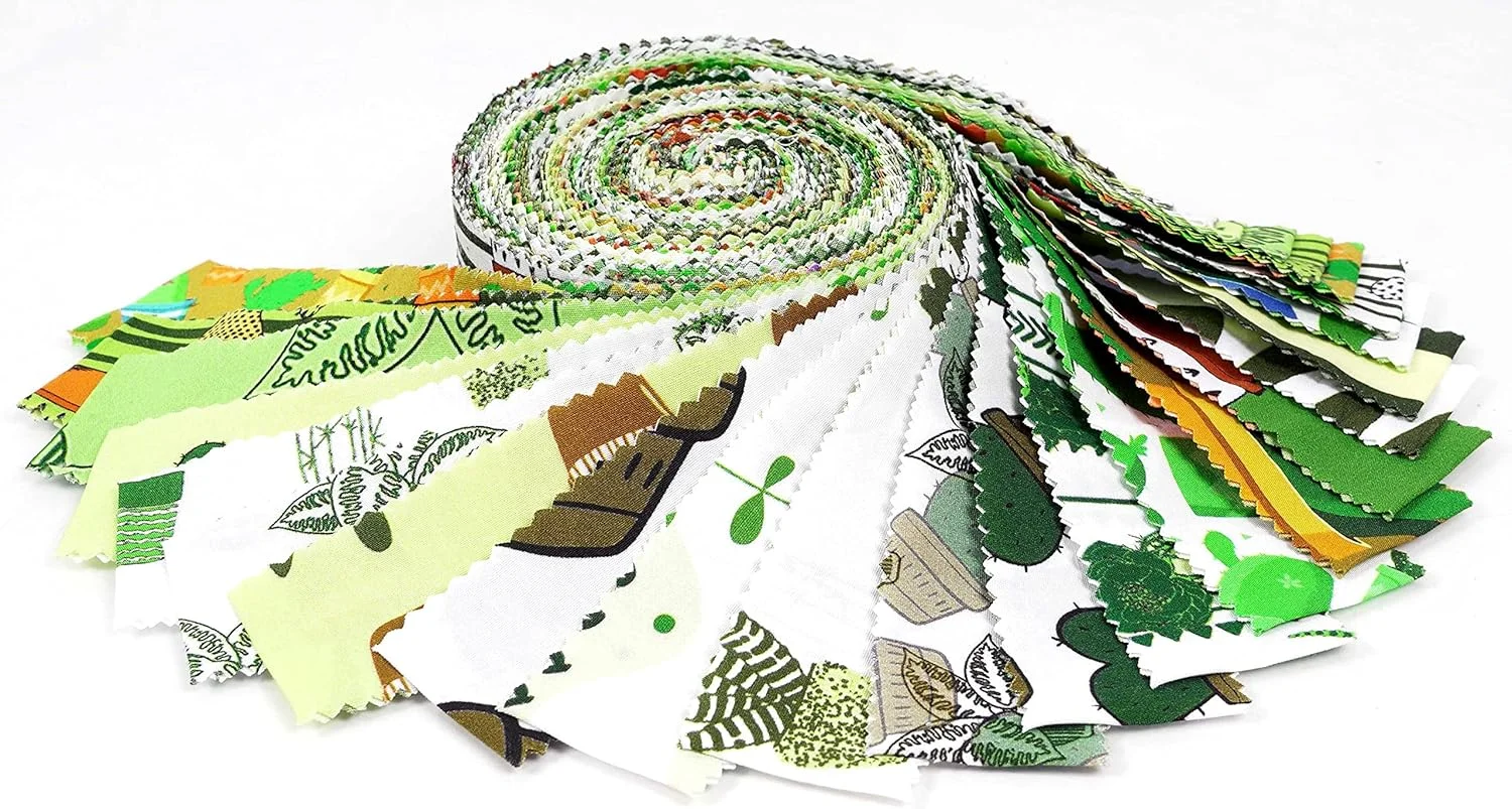 سویموی بسته 40 عددی پارچه های از پیش برش خورده با طرح ژاپنی، رول های پنبه ای 1.5 اینچی مناسب برای تکه دوزی - سبز