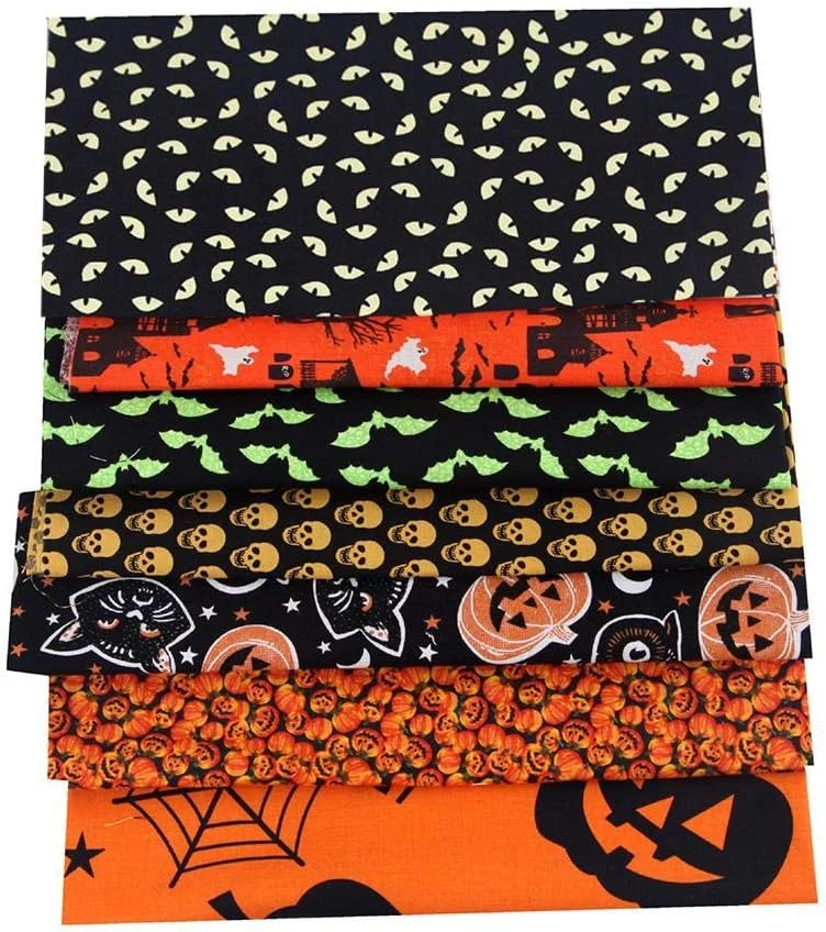 پارچه نخی هالووین 50 × 50 سانتی متر - 8 تکه پارچه نخی هالووین - تکه دوزی پارچه گلدار DIY - بسته های پارچه ای برای لحاف دوزی و خیاطی به سبک هالووین
