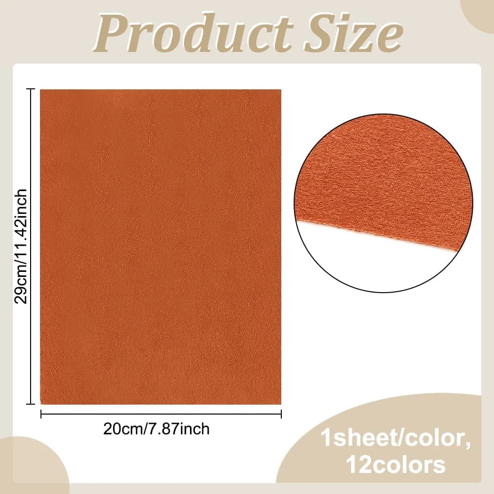 BENECREAT بسته 12 عددی پارچه مخمل نرم دو طرفه در رنگ های مختلف، 20x29 سانتی متر، مناسب برای ساخت کیف پول، کیف دستی و سایر پروژه های خیاطی DIY