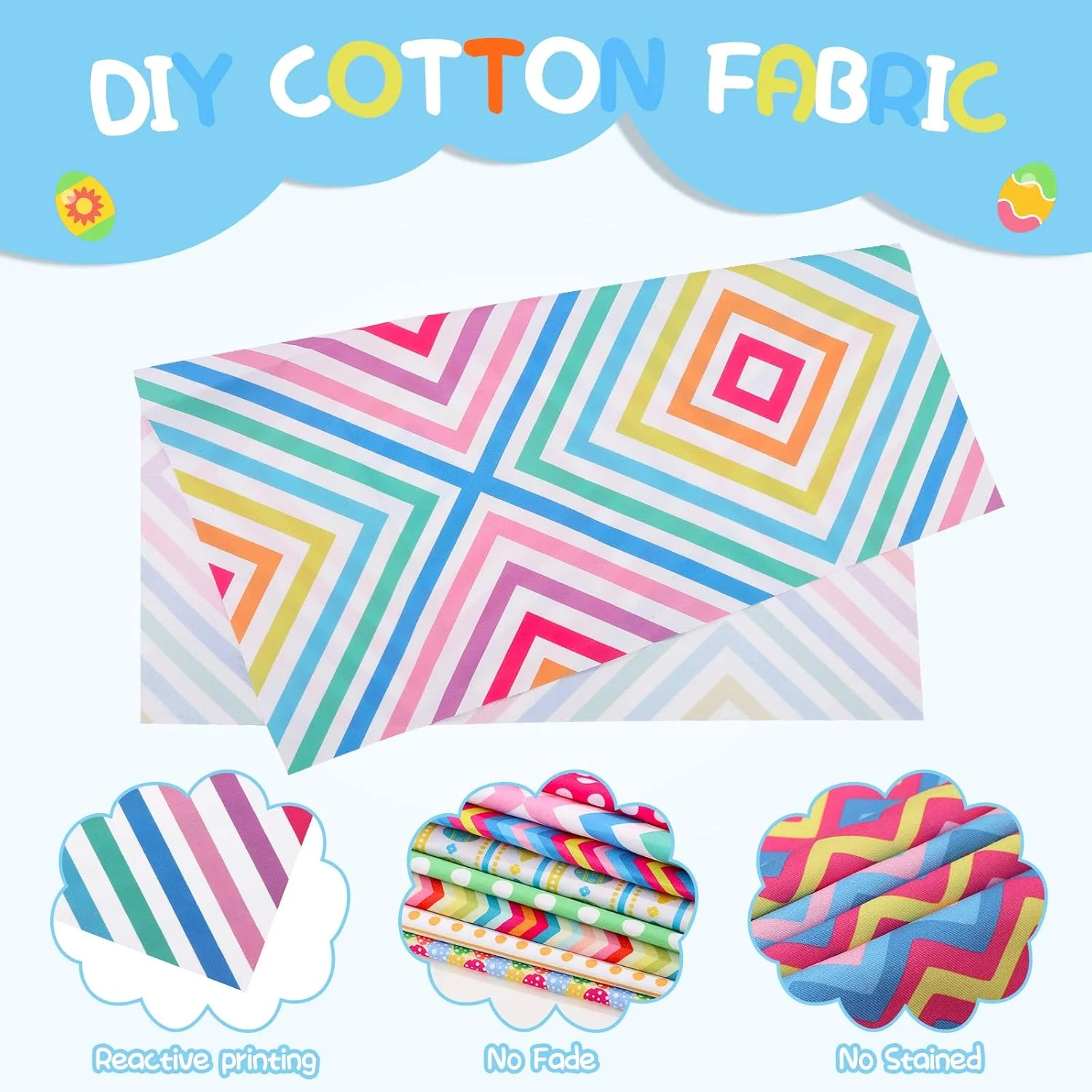 پارچه طرح تخم مرغی عید پاک، 8 تکه، 50x50 سانتی متر، پارچه های مربعی با طرح عید پاک، پارچه چهل تکه دوزی برای لوازم ساخت صنایع دستی DIY عید پاک، 8 طرح