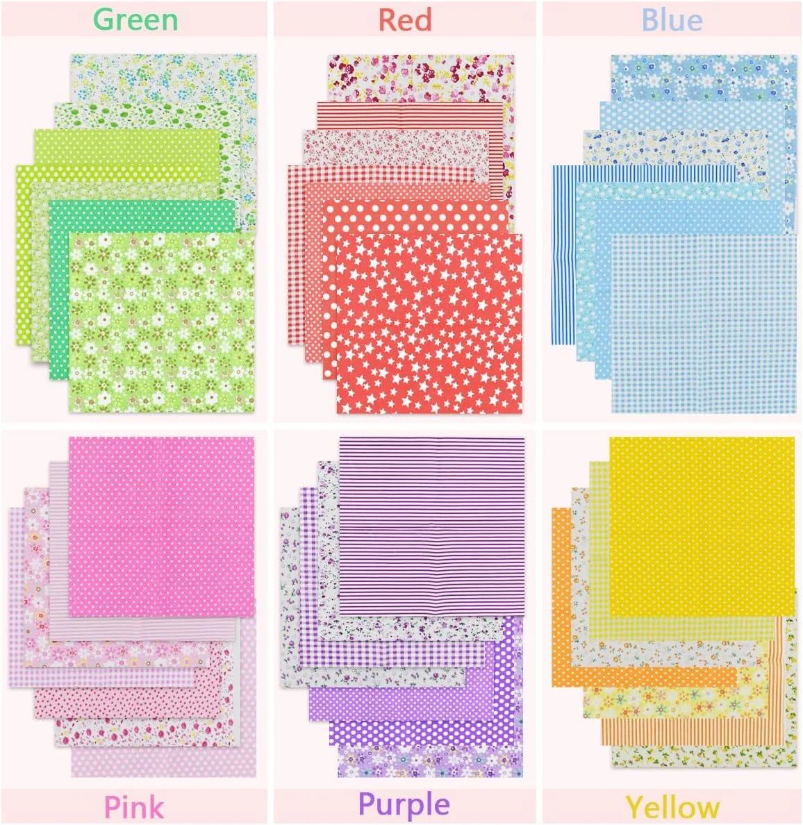 رناشد ۴۲ تکه پارچه نخی طرح دار، مناسب تکه دوزی، خیاطی، و کارهای هنری DIY، ابعاد ۲۵ در ۲۵ سانتی متر