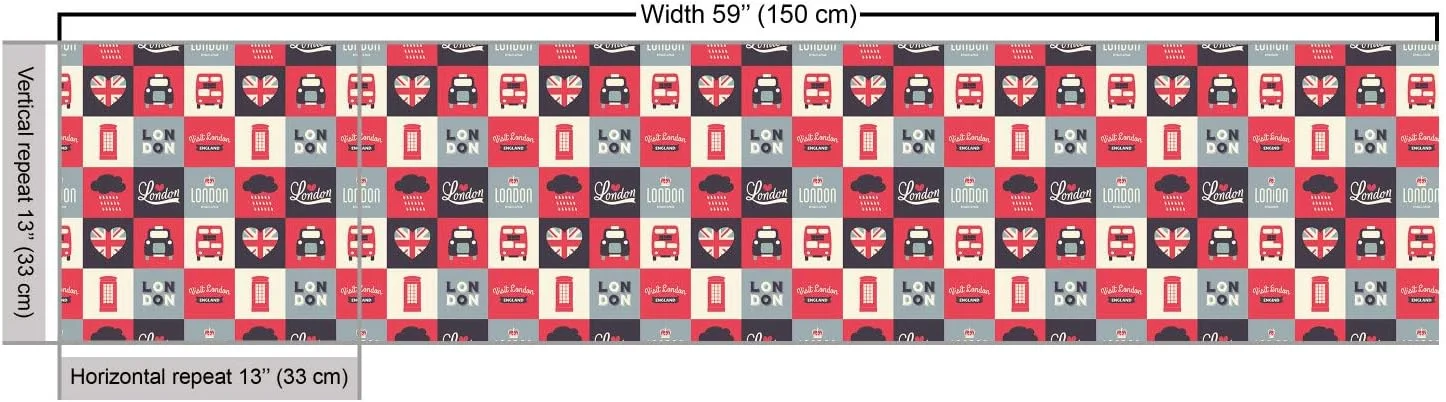 پارچه طرح آمبسونه لندن، طرح سنتی لندن در مربع ها، بریتانیا، سفر به اروپا، پارچه تزئینی برای روکش و لوازم منزل، 3 یارد، قرمز آبی
