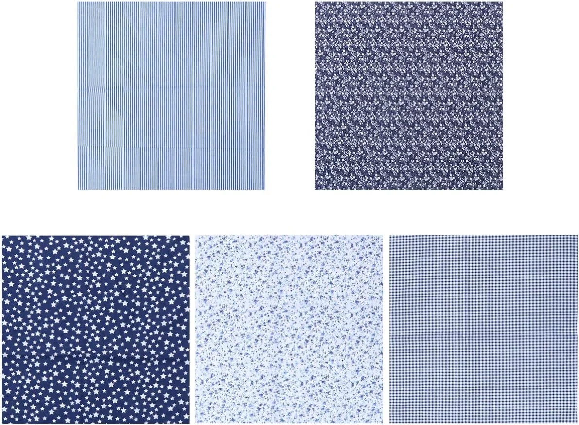 ZHANGZONG بسته 5 عددی پارچه های چاق پارچه ای، پارچه نخی، پارچه های دست ساز DIY، پارچه لحاف دوزی، خیاطی، صنایع دستی DIY، تکه دوزی (سرمه ای)