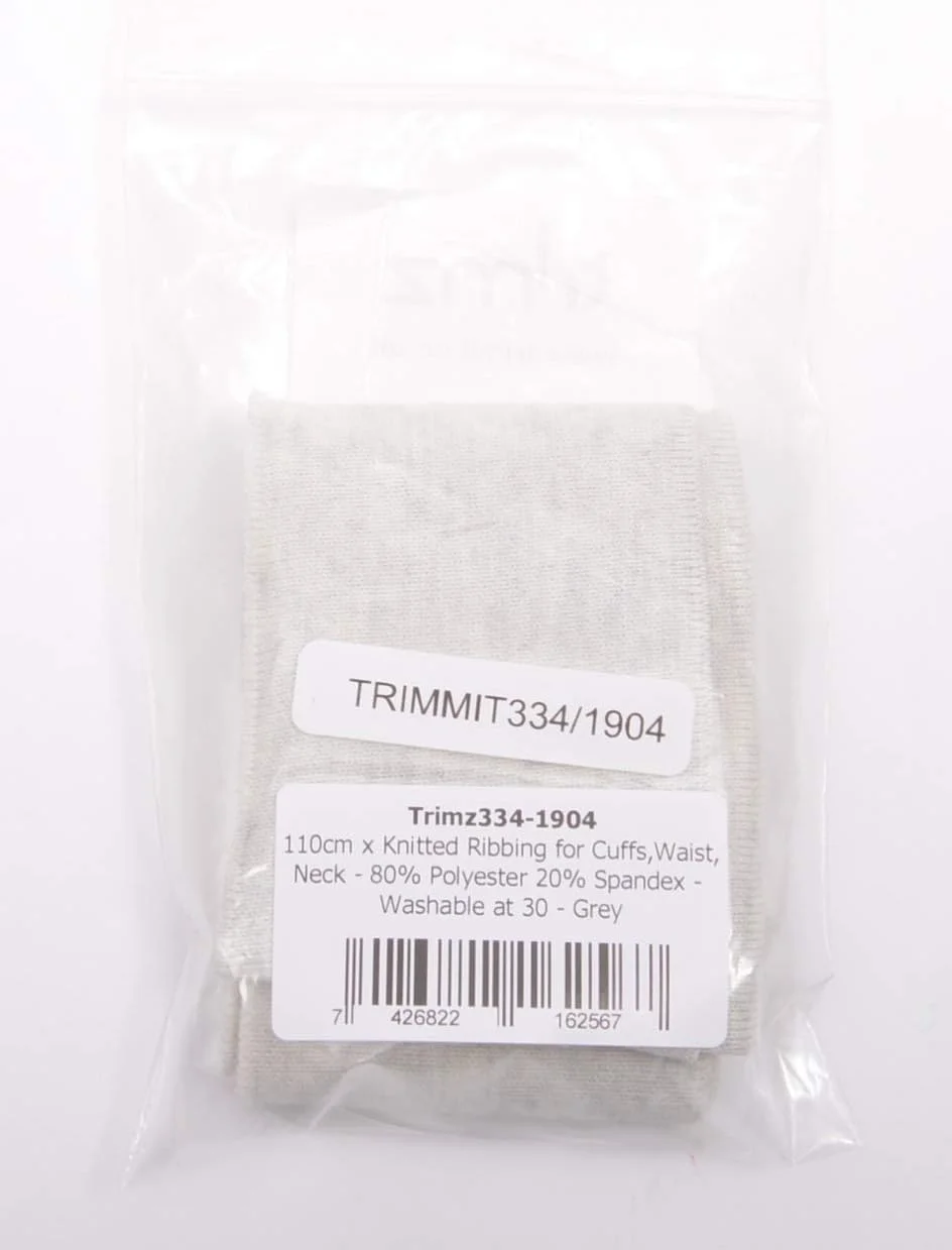 Trimz پارچه کشباف لبه آستین/مچ، طوسی روشن، 110 سانتی متر در 6 سانتی متر