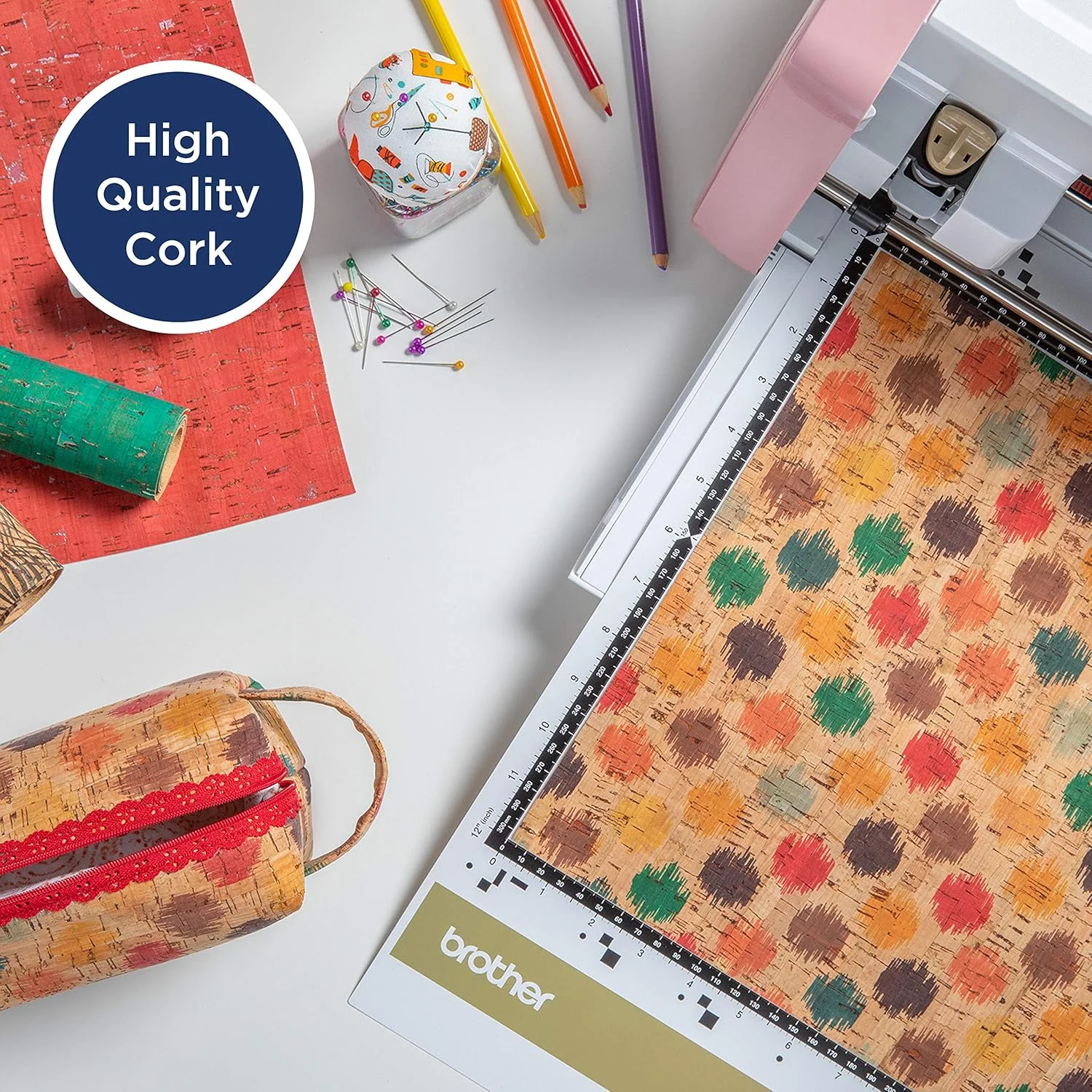 پارچه چوب پنبه ای رولی طرح قلم مو Brother CACORKBR ScanNCut، تنوع رنگ پارچه چوب پنبه ای رولی طرح قلم مو Brother CACORKBR ScanNCut، تنوع رنگ
