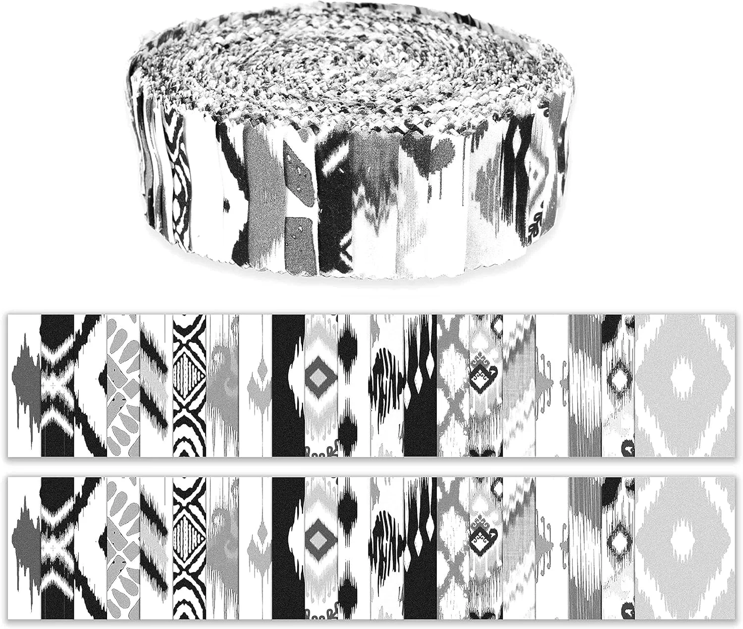 سیموی 40 تکه پارچه از پیش برش خورده با طرح ایکات، رول پارچه ای 1.5 اینچی پنبه ای برای لحاف دوزی - سفید و مشکی