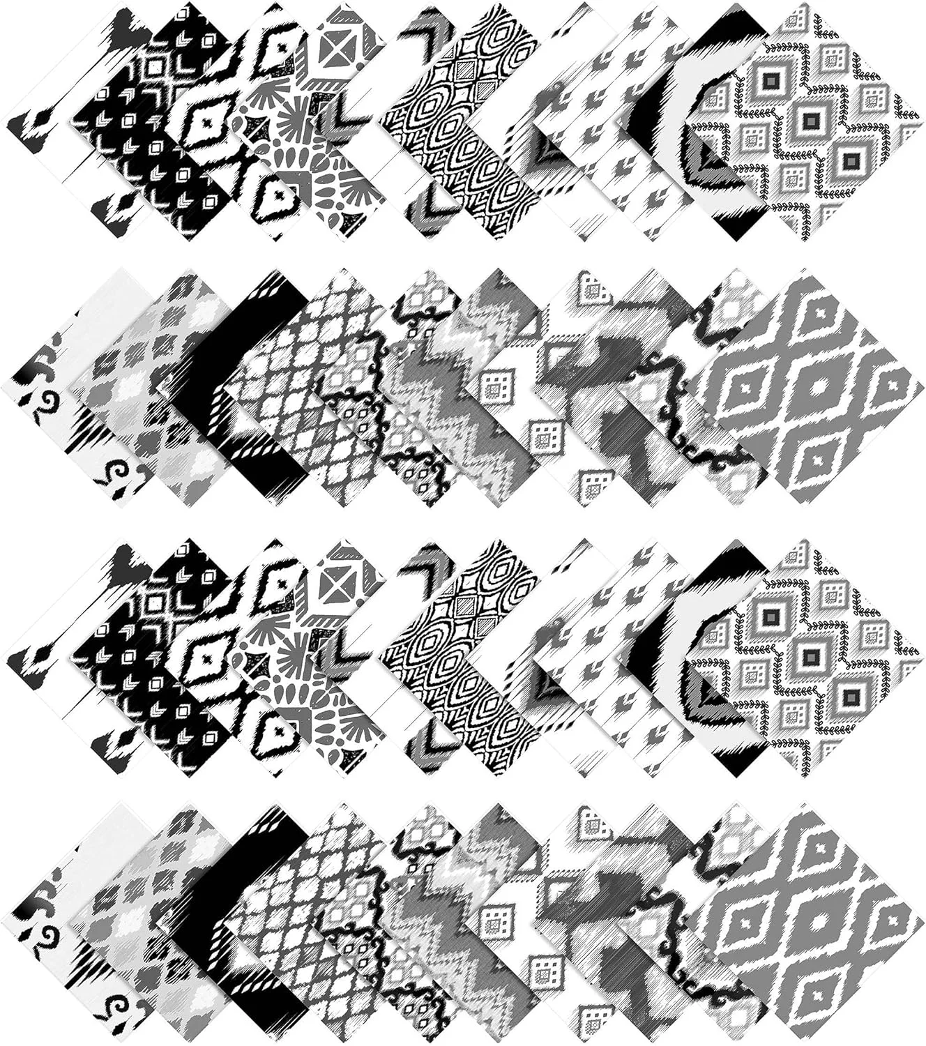 سیموی 40 تکه پارچه از پیش برش خورده با طرح ایکات، رول پارچه ای 1.5 اینچی پنبه ای برای لحاف دوزی - سفید و مشکی