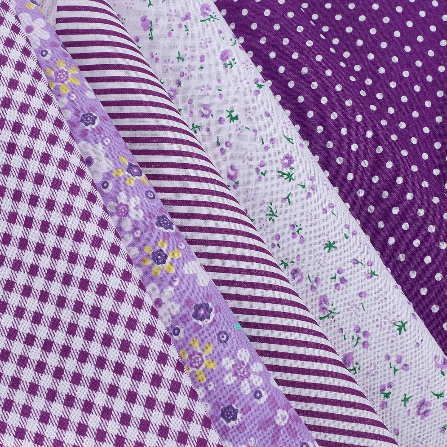 پارچه های تکه دوزی مربعی HEJLZC، 2 ست پارچه نخی تکه دوزی برای لحاف دوزی، خیاطی، کاردستی، DIY (بنفش 5 رنگ 50 * 50 سانتی متر)