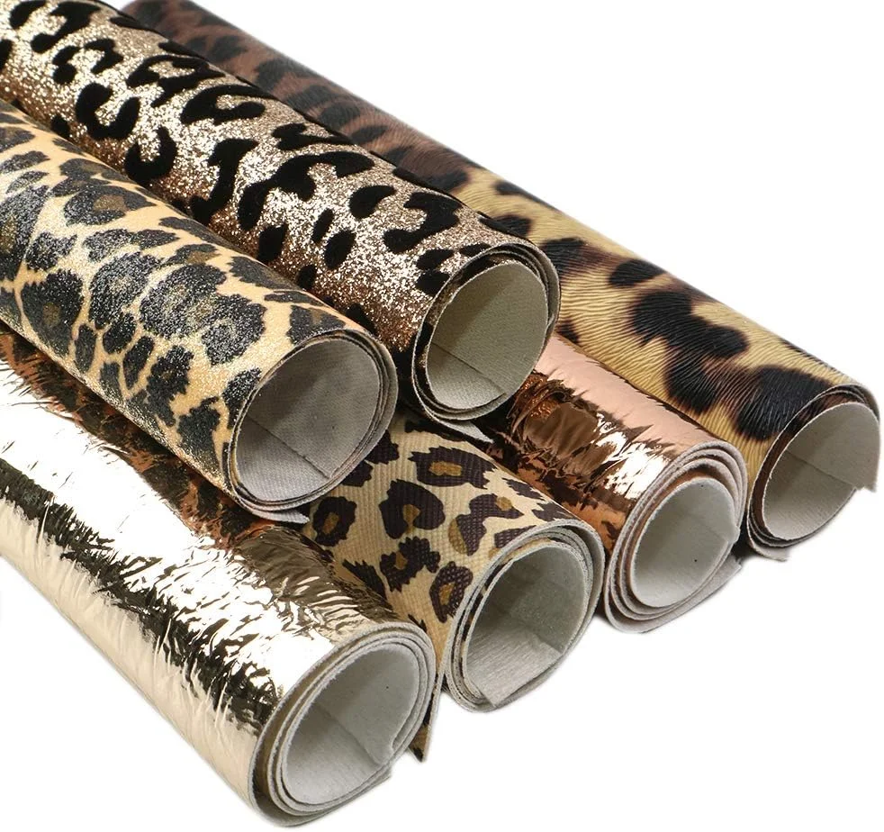 دیوید آنجی (طرح پلنگی B) - ورق چرم مصنوعی طرح پلنگی، پارچه چرم مصنوعی ترک فلزی، 6 تکه متنوع، 20 سانتی متر در 34 سانتی متر، برای ساخت لوازم جانبی مو و صنایع دستی DIY