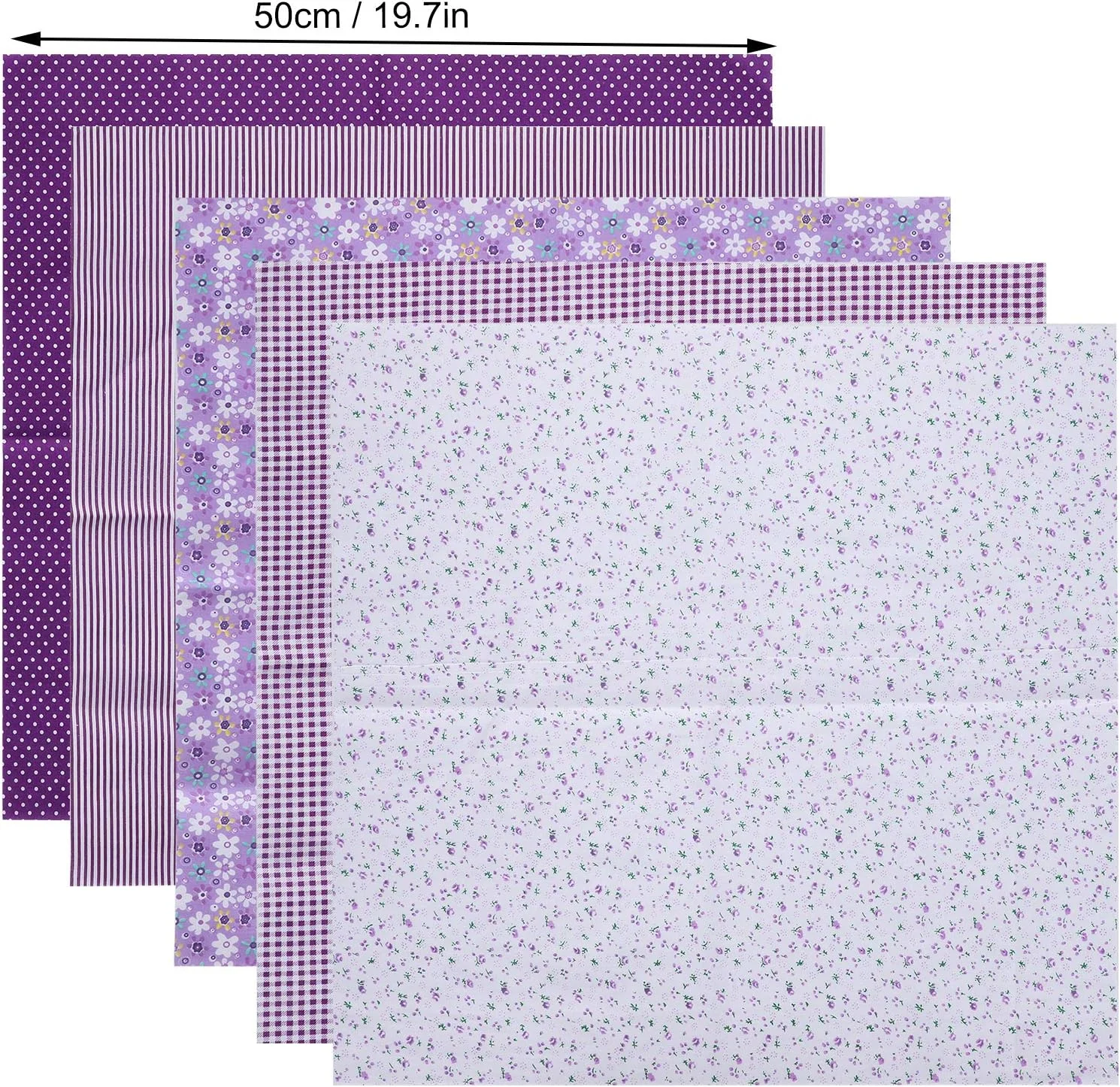 پارچه های تکه دوزی مربعی HEJLZC، 2 ست پارچه نخی تکه دوزی برای لحاف دوزی، خیاطی، کاردستی، DIY (بنفش 5 رنگ 50 * 50 سانتی متر)