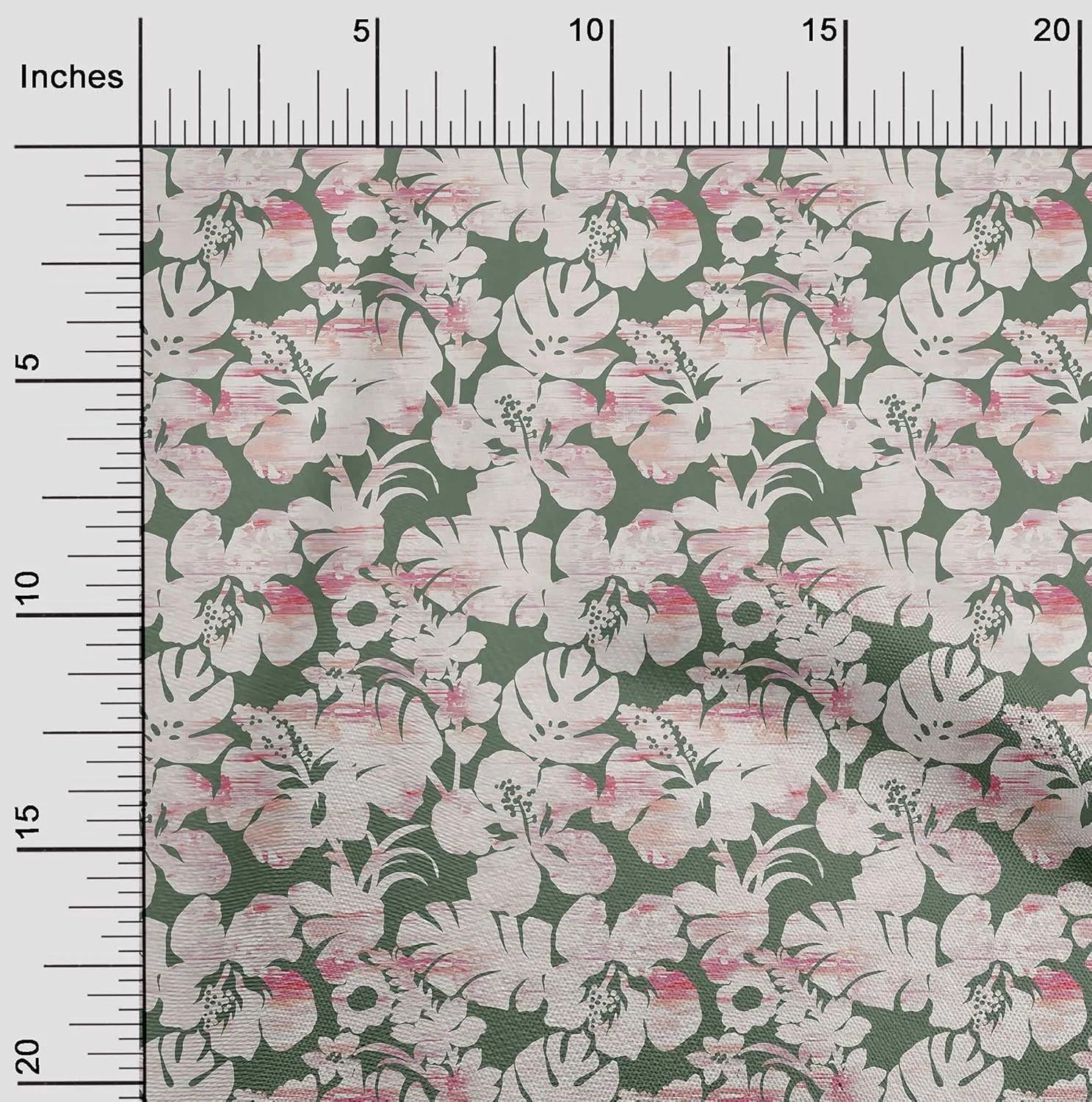 پارچه ابریشم پنبه ای oneOone، پارچه طرح دار سبز دودی با طرح گل و برگ برای خیاطی، پارچه چاپی متری با عرض 106 سانتی متر