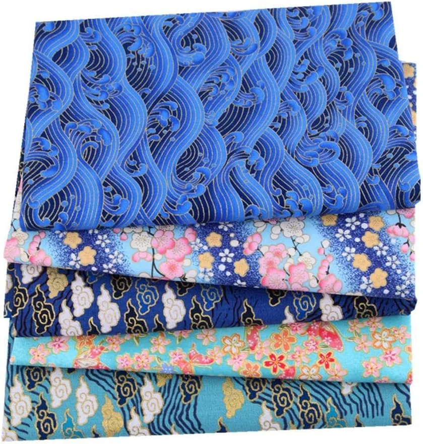 بسته 5 عددی پارچه نخی طرح دار به سبک ژاپنی، مناسب تکه دوزی و خیاطی، ابعاد 20x25 سانتی متر