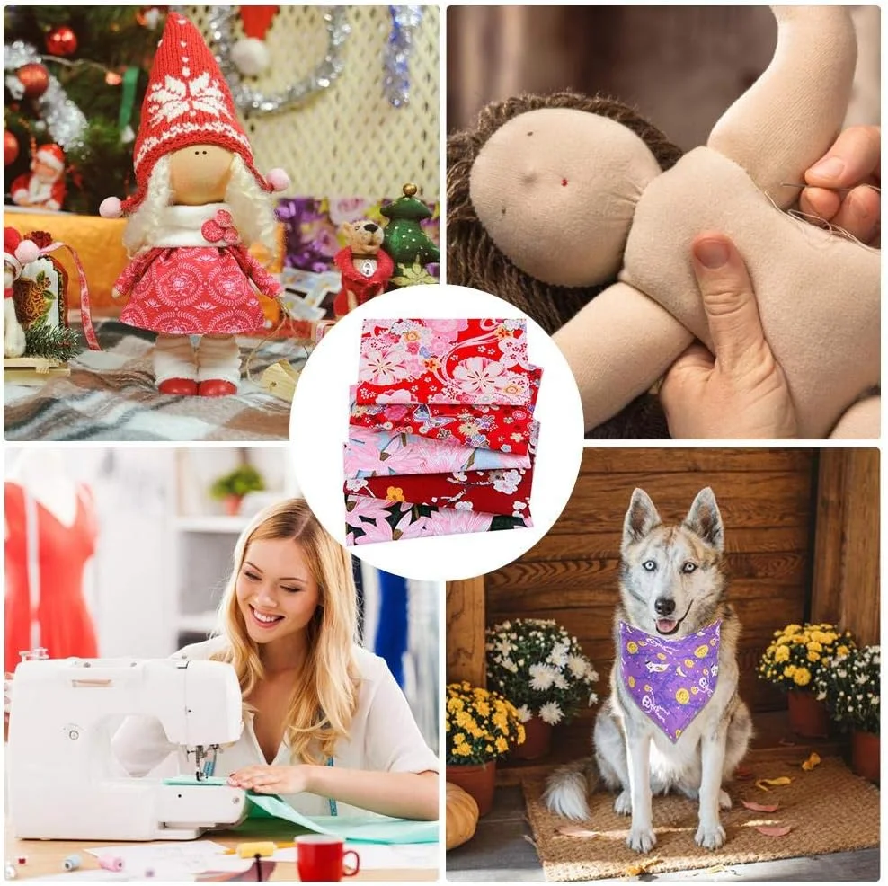 بسته 5 عددی پارچه نخی طرح دار به سبک ژاپنی، مناسب تکه دوزی و خیاطی، ابعاد 20x25 سانتی متر