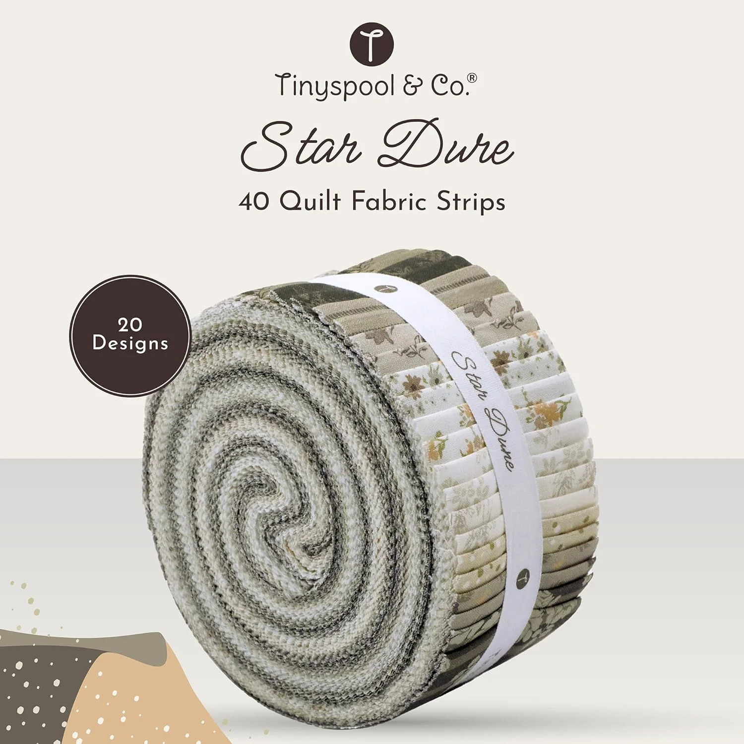 نوارهای پارچه ای رولی ژله ای Tinyspool & Co. مناسب برای لحاف دوزی، کاردستی و خیاطی، بسته 40 عددی متنوع، پنبه نرم برای پتو، فرش، روکش، دکوراسیون منزل و کیف سازی، Star Dune