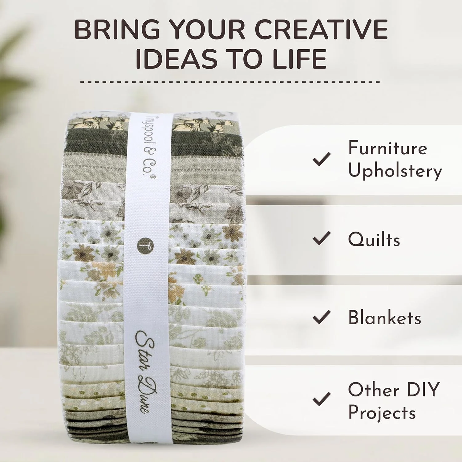 نوارهای پارچه ای رولی ژله ای Tinyspool & Co. مناسب برای لحاف دوزی، کاردستی و خیاطی، بسته 40 عددی متنوع، پنبه نرم برای پتو، فرش، روکش، دکوراسیون منزل و کیف سازی، Star Dune