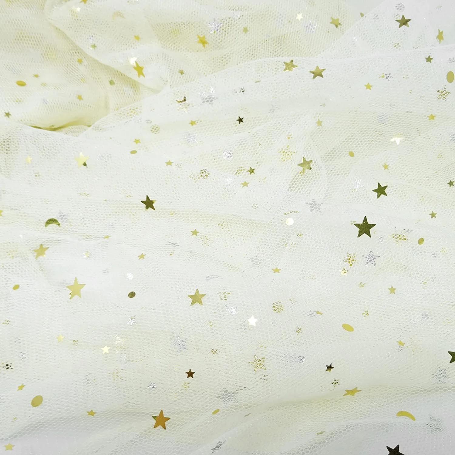 تور نخی اکلیلی طرح ستاره و ماه Honbay، مناسب برای تزئین پس زمینه یا ساخت کاردستی (سفید) (بژ)، 5.5x1.7 یارد تور نخی اکلیلی طرح ستاره و ماه Honbay، مناسب برای تزئین پس زمینه یا ساخت کاردستی (سفید) (بژ)، 5.5x1.7 یارد