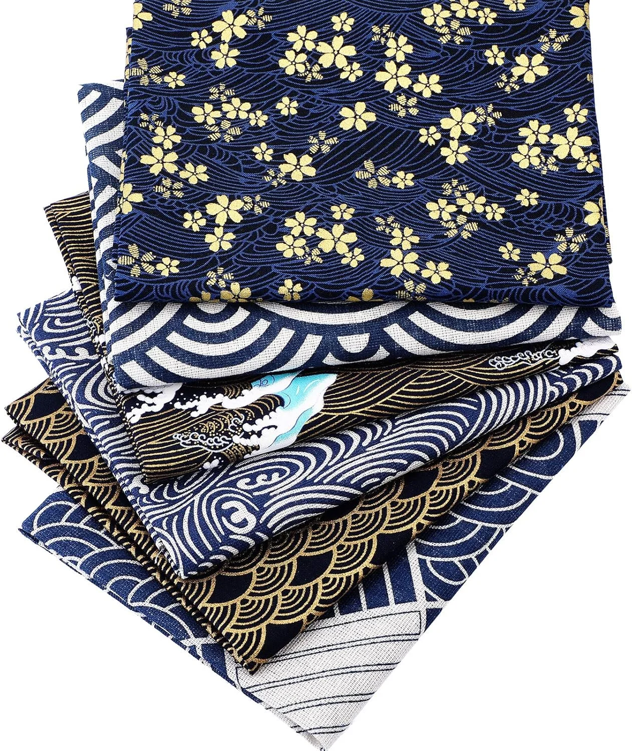 تاتوئو 6 تکه پارچه های چاق ژاپنی برای لحاف دوزی، بسته های پارچه ای 50x40 سانتی متر، پارچه های چاق موج دریای ژاپنی، پارچه خیاطی لحاف دوزی برای پروژه های صنایع دستی محافظ صورت