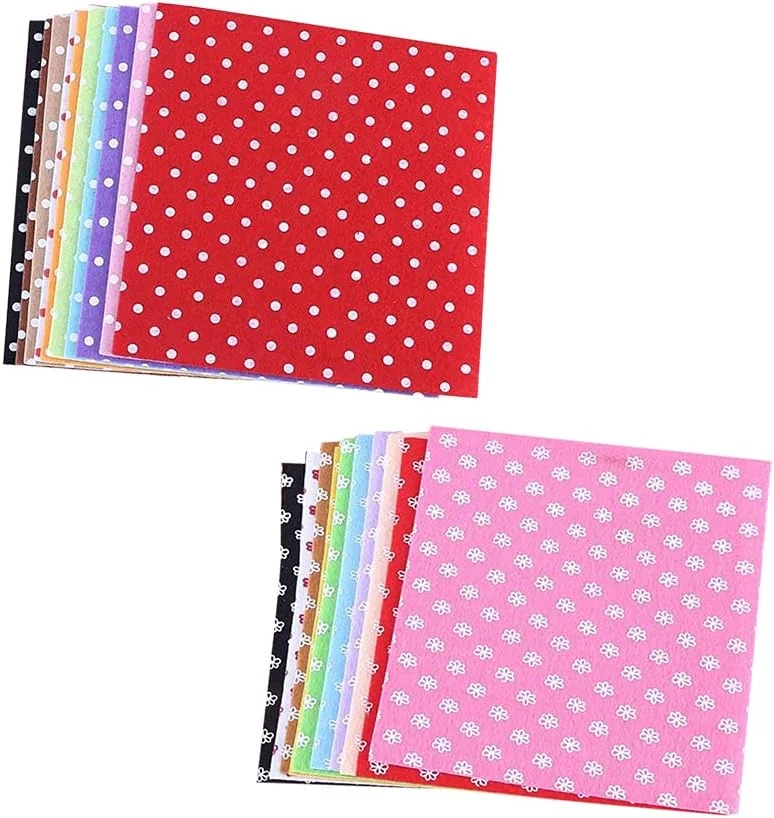 20 عدد پارچه نمدی طرح دار رنگی، تکه دوزی طرح دار، پارچه غیر بافته شده طرح گل نقطه ای برای اسکرپ بوک، خیاطی، کاردستی DIY