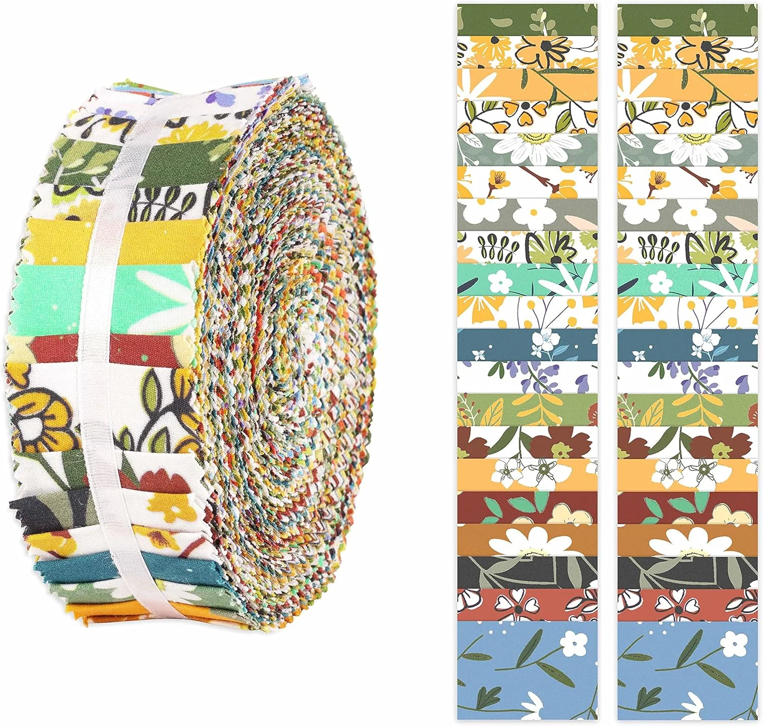 سویموی - بسته ۴۰ عددی پارچه های از پیش برش خورده با طرح گلدار، رول های ژله ای پنبه ای ۱.۵ اینچی برای لحاف دوزی - چند رنگ