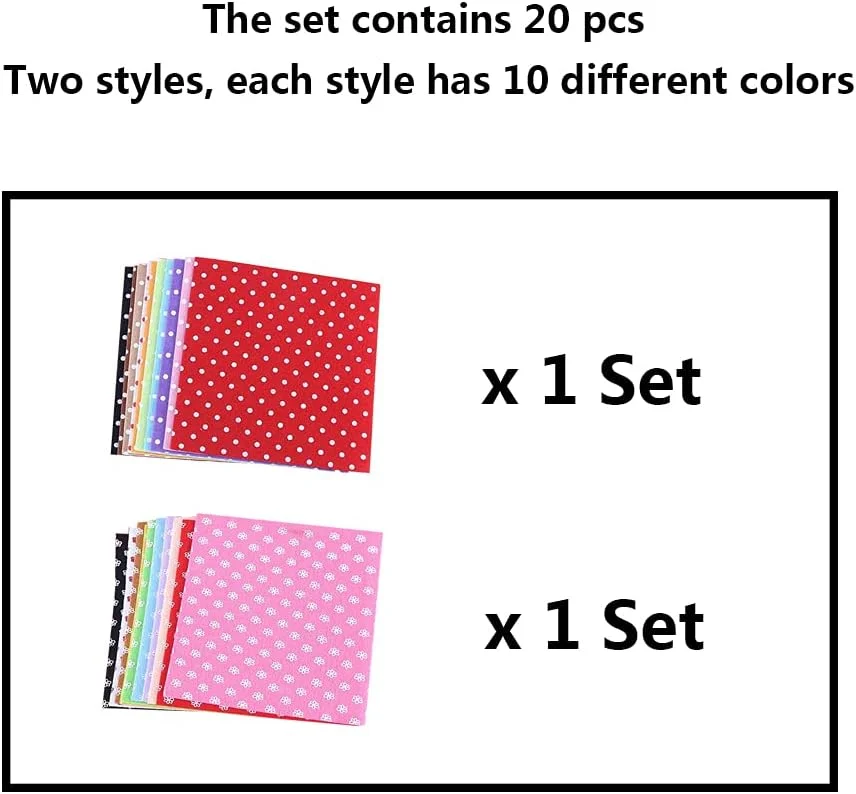 20 عدد پارچه نمدی طرح دار رنگی، تکه دوزی طرح دار، پارچه غیر بافته شده طرح گل نقطه ای برای اسکرپ بوک، خیاطی، کاردستی DIY