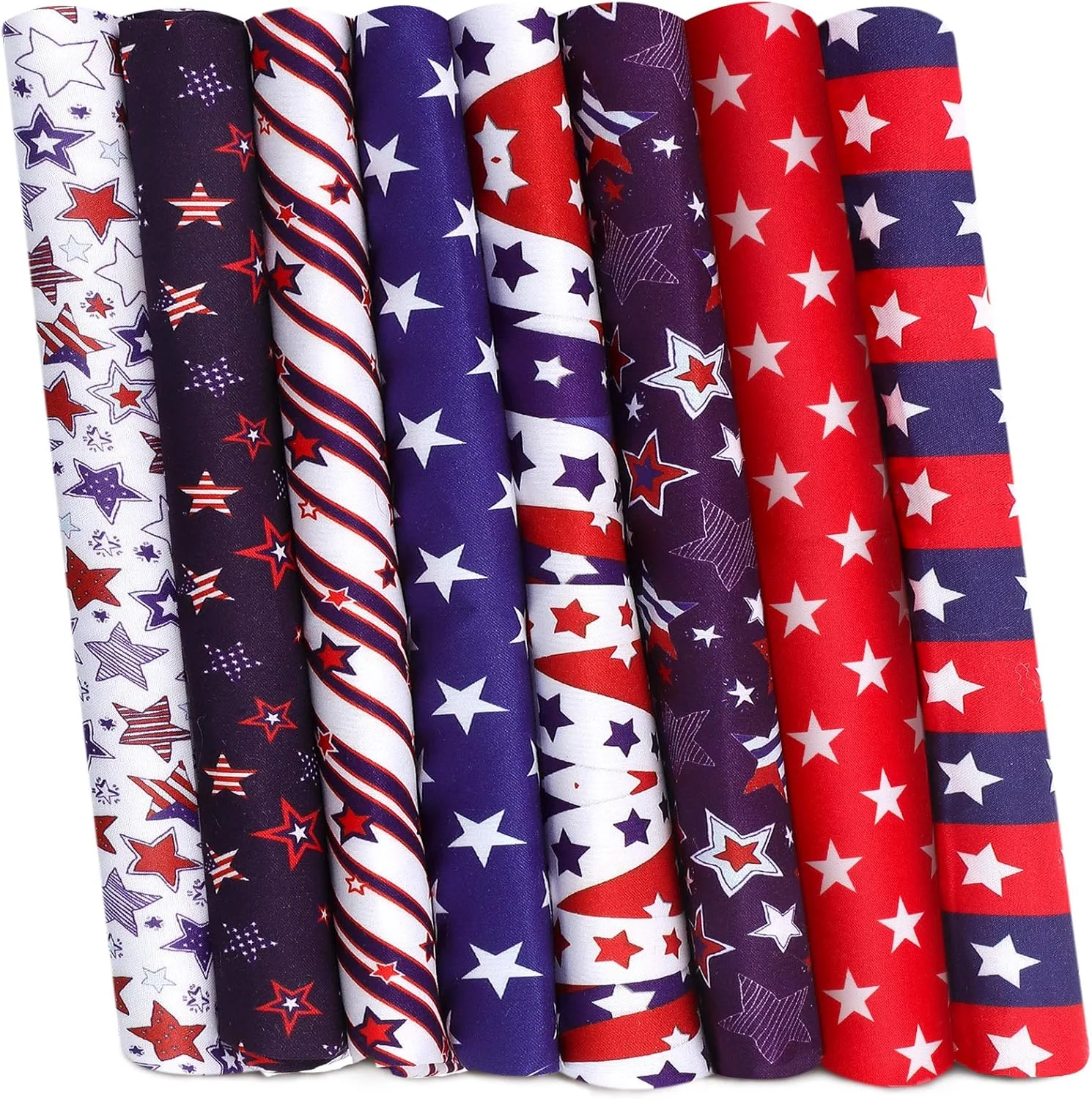 پارچه روز استقلال طرح چهارم جولای، طرح پرچم آمریکا، پارچه مربعی پلی استر برای خیاطی، تکه دوزی، کاردستی، گوشواره و پاپیون مو، 8 تکه 50x50 سانتی متر