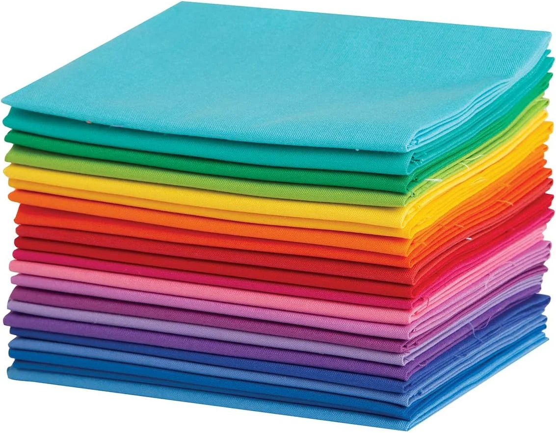 بسته پارچه های تکه دوزی چرخ رنگی کانکتینگ تردز، 20 تکه، 45x55 سانتی متر، 100% پنبه ممتاز، پارچه های از پیش برش خورده (رنگین کمان)