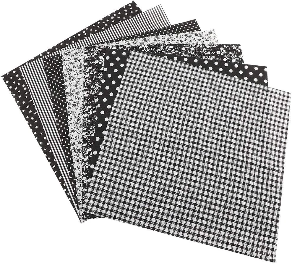 پارچه نخی DIY، بسته 7 عددی پارچه های مربعی طرح دار 50x50 سانتی متری برای تکه دوزی و خیاطی DIY (مشکی)