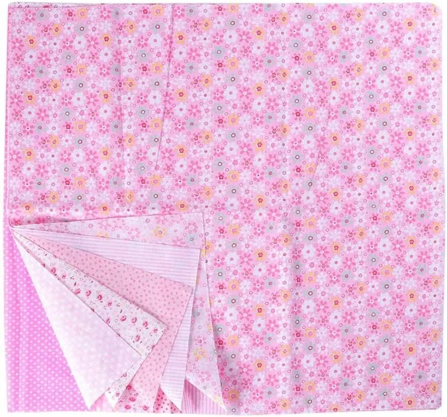 مالینک بسته 7 عددی پارچه نخی طرح گلدار مربعی برای تکه دوزی، خیاطی، اسکرپ بوک و لحاف دوزی (صورتی)