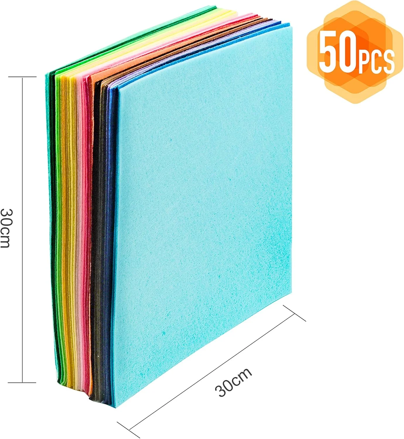 پک 50 عددی پارچه نمدی سفت POTTIIS، ابعاد 30 در 30 سانتی متر، ضخامت 1 میلی متر، رنگ های متنوع، مناسب برای کاردستی