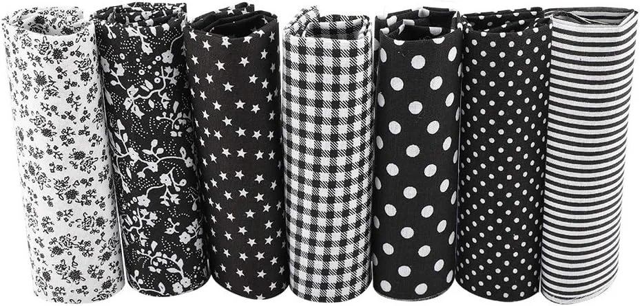 پارچه نخی DIY، بسته 7 عددی پارچه های مربعی طرح دار 50x50 سانتی متری برای تکه دوزی و خیاطی DIY (مشکی)