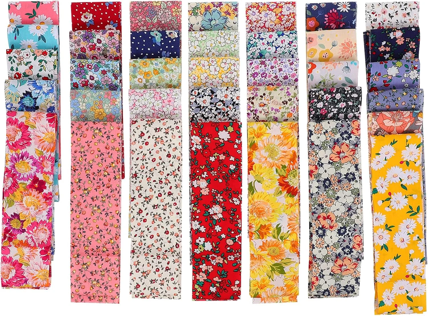 مالینک بسته 36 عددی پارچه ژله ای رولی، پارچه نخی، نوارهای لحاف دوزی، پارچه نخی طرح گل، بسته پارچه صنایع دستی، تکه دوزی از پیش برش خورده دست ساز DIY برای لوازم خیاطی