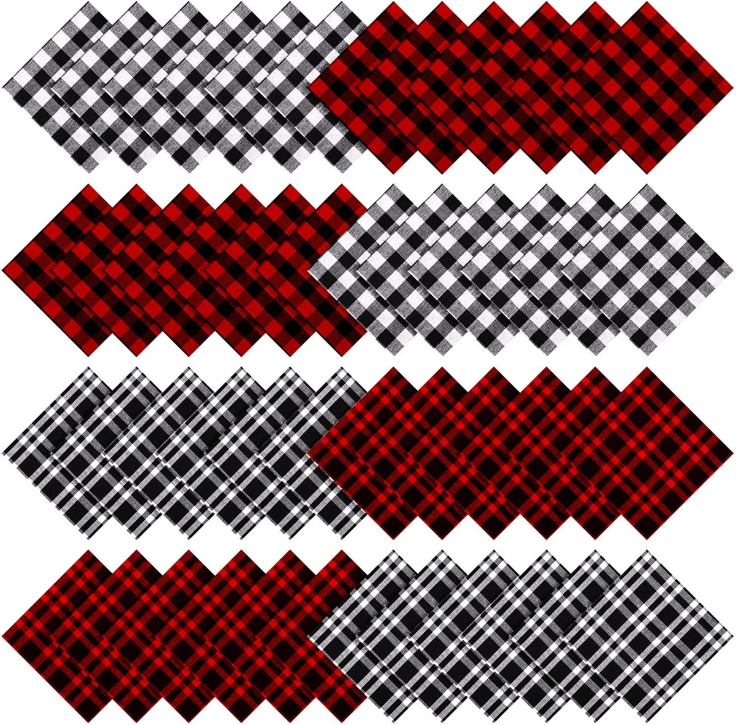 بسته 48 عددی پارچه نخی کریسمس، مربع های 6 اینچی، پارچه کریسمس چهارخانه بوفالو قرمز و مشکی، مربع های پارچه لحاف دوزی سیاه و سفید، تکه های پارچه از قبل برش خورده برای خیاطی و کاردستی کریسمس