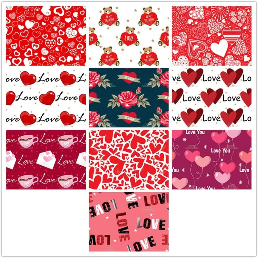 بسته پارچه ای روز ولنتاین - بسته 10 عددی مربع های لحاف دوزی پارچه نخی برای تکه دوزی، خیاطی DIY، اسکرپ بوک، پارچه گلدار دست ساز DIY، 50cm * 50cm