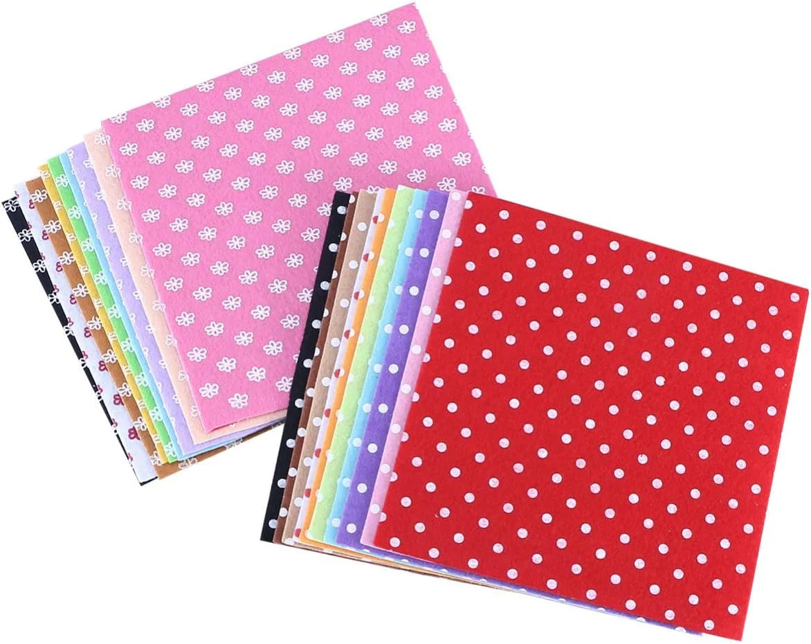 DIYIER بسته 20 عددی پارچه نمدی 15x15 سانتی متر طرح گل و نقطه، تکه های نمدی غیر بافته شده برای کاردستی، خیاطی کودکان
