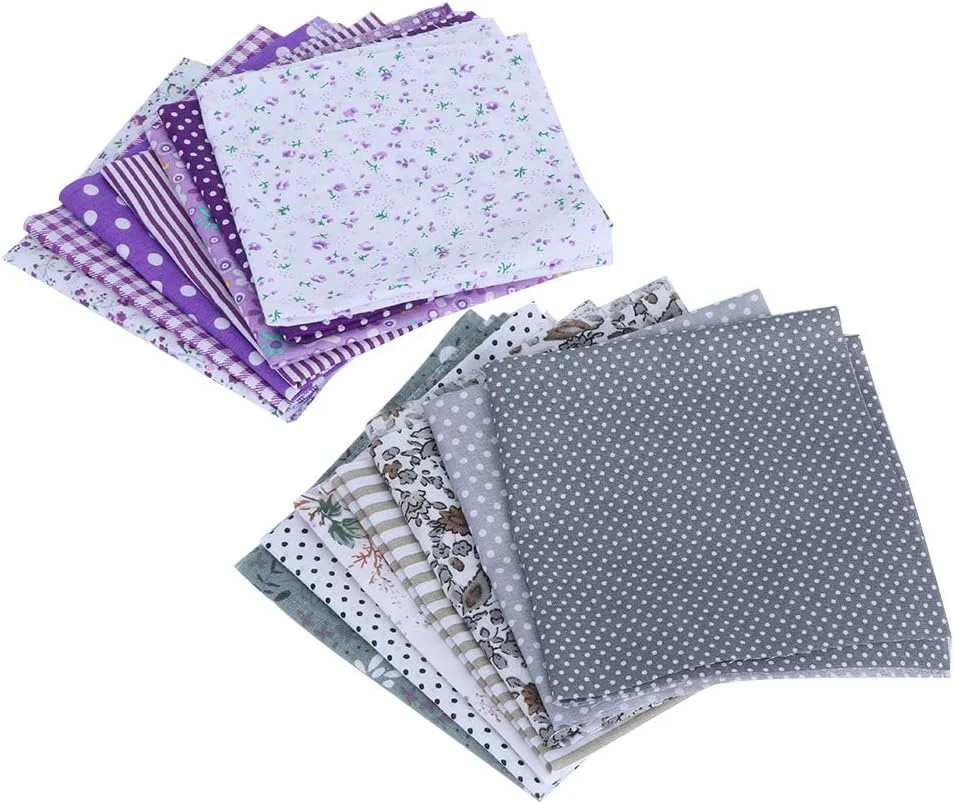 پارچه نخی 14 تکه با طرح های چاپی متنوع برای خیاطی و پروژه های صنایع دستی DIY با طرح های گل، نقطه، راه راه و چهارخانه