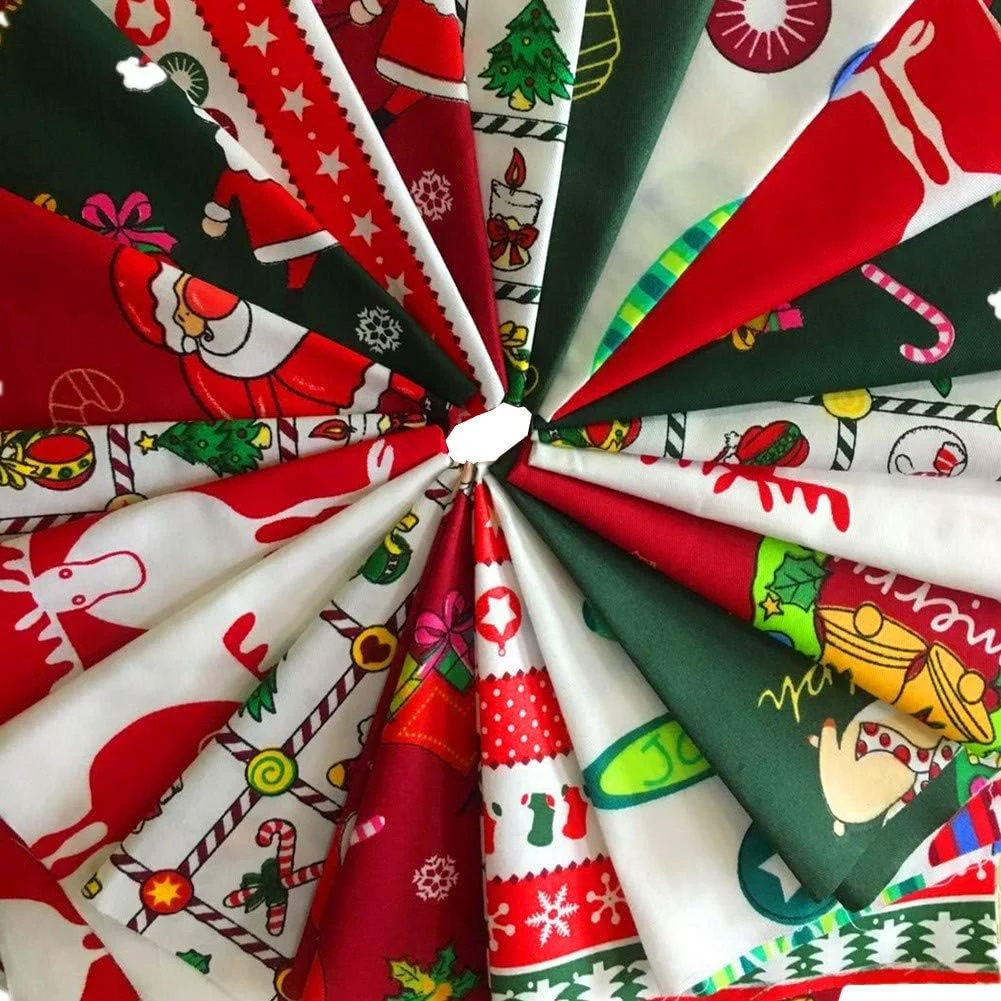 بسته 10 عددی پارچه نخی کریسمس Miss Craft، تکه پارچه‌های مربعی از پیش برش خورده برای خیاطی و ساخت کاردستی‌های DIY مانند جوراب کریسمس، حلقه گل، عروسک، لباس، پیش بند، لحاف و زیر لیوانی