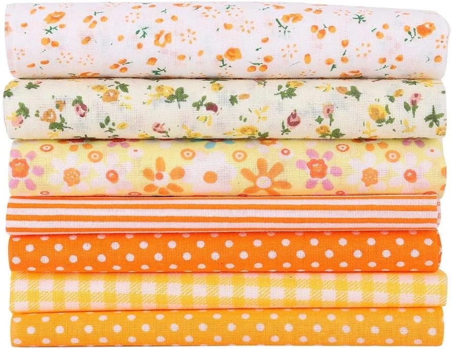 ست 7 تکه پارچه نخی 100% مناسب تکه دوزی، پارچه گلدار، پارچه باتیک، پارچه خیاطی برای کارهای DIY (نارنجی) (50 * 50 سانتی متر)