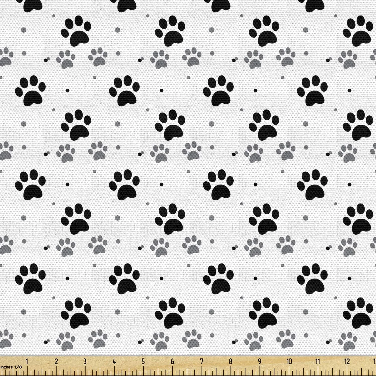 پارچه طرح رد پای حیوانات Ambesonne، طرح حیوانات با طراحی مقیاس خاکستری، نقاط کوچک رد پای سگ و گربه، پارچه تزئینی برای روکش و تزئینات منزل، 3 یارد، ذغالی خاکستری