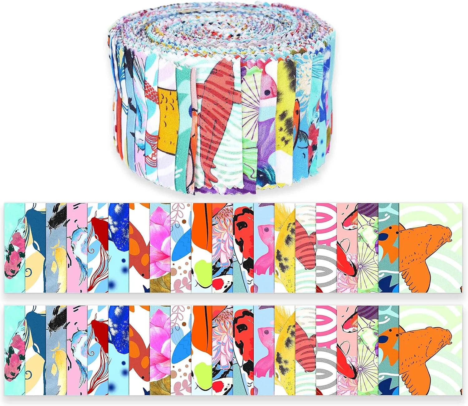 سویموی بسته 40 عددی پارچه های از پیش برش خورده نخی با طرح ژاپنی مناسب تکه دوزی و کارهای هنری، رول ژله ای 2.5 اینچی - چند رنگ