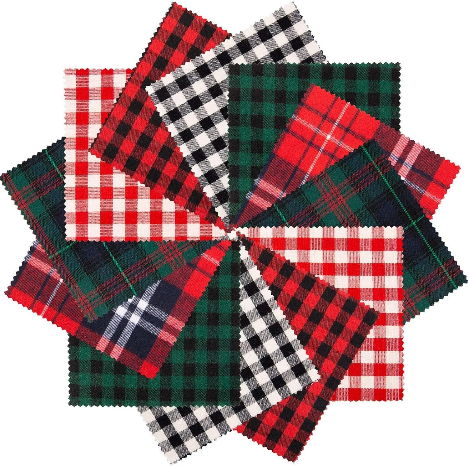 پارچه نخی چهارخانه بوفالو کریسمس 60 عددی - پارچه های مربعی لحافی کریسمس 15x15 سانتی متری در 6 طرح، پارچه های تکه ای کریسمس برای لوازم صنایع دستی خیاطی DIY، لحاف دوزی، تکه دوزی، صنایع دستی خانگی