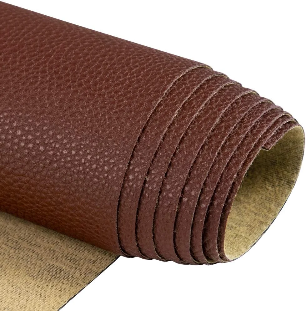 پارچه چرم مصنوعی نرم TORRAMI، جنس PU، ورقه‌های چرم مصنوعی 90x137 سانتی‌متر، ضخامت 0.95 میلی‌متر، مناسب برای روکش مبلمان، صنایع دستی DIY، طرح سنگ‌ریزه‌ای لیچی، قهوه‌ای