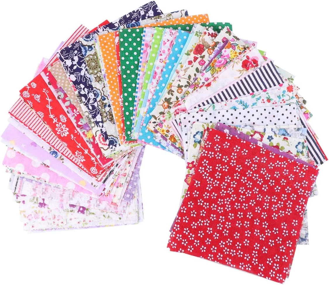 ZHUGI 100 تکه پارچه مربعی، تکه دوزی نخی، کاردستی، خیاطی، اسکرپ بوک، لحاف دوزی، 10x10 سانتی متر