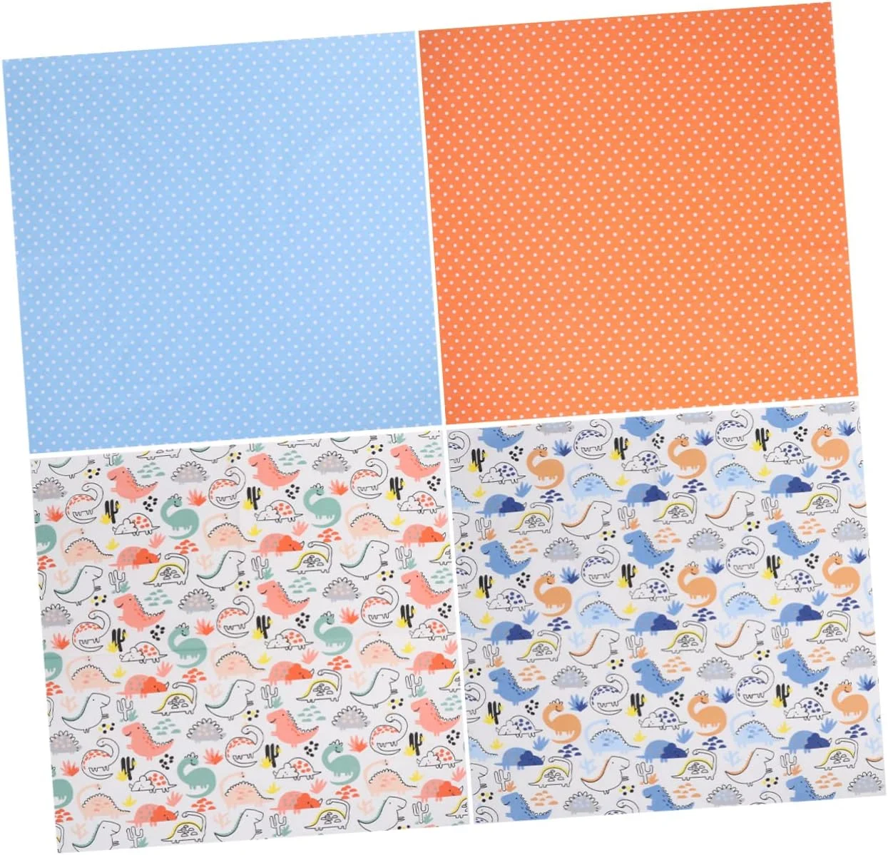 FUHULU بسته 4 عددی پارچه های مربعی طرح دار دست ساز برای لباس، عروسک، تکه دوزی، کارتون، رومیزی، گلدار، اسکرپ بوک