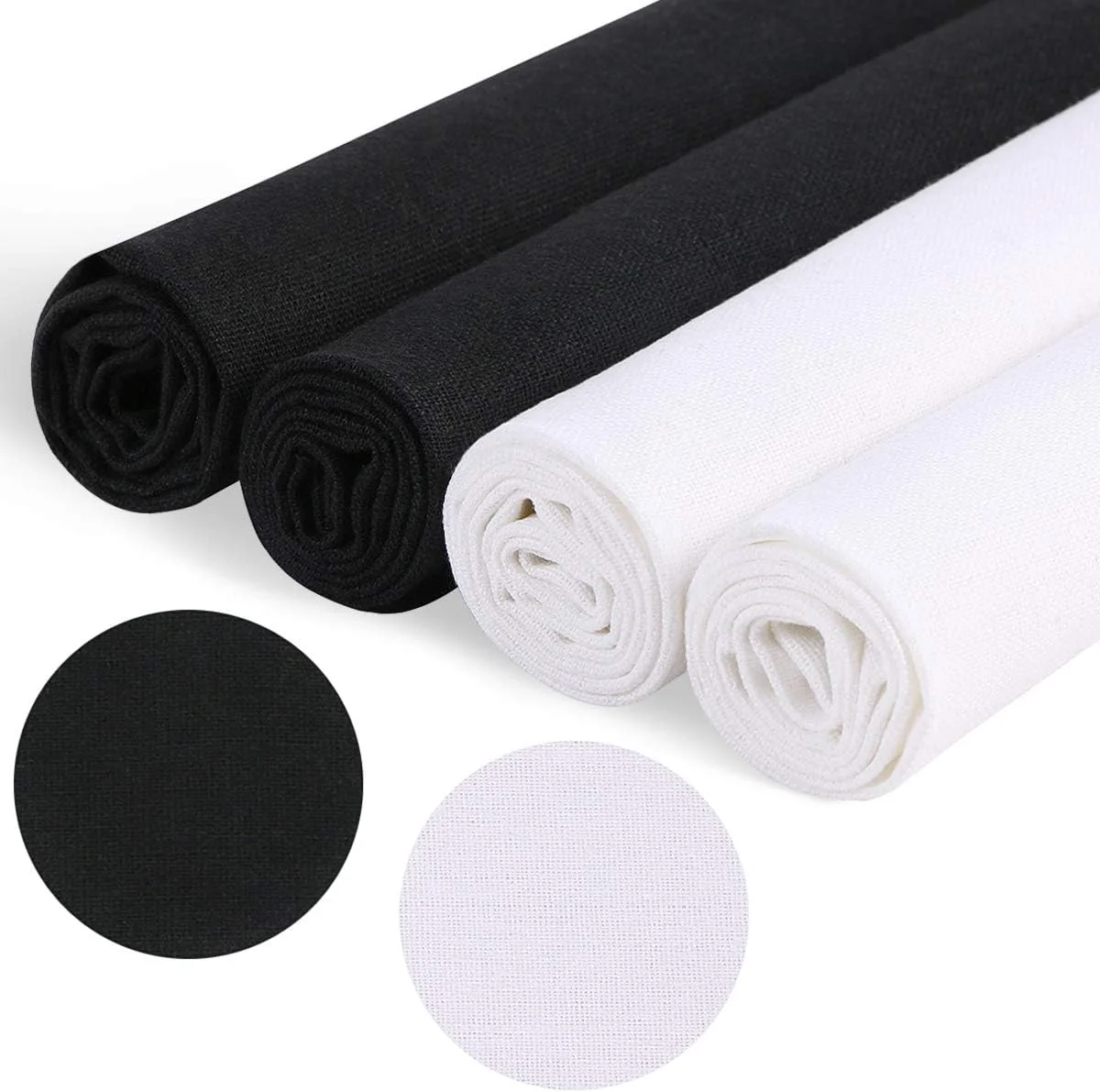 پارچه کتانی سوزن دوزی KISSBUTY، 4 تکه، پارچه کتانی سفید مشکی برای ساخت لباس، تزئین گلدان، گلدوزی و پارچه کوک متقاطع، 50 در 50 سانتی متر